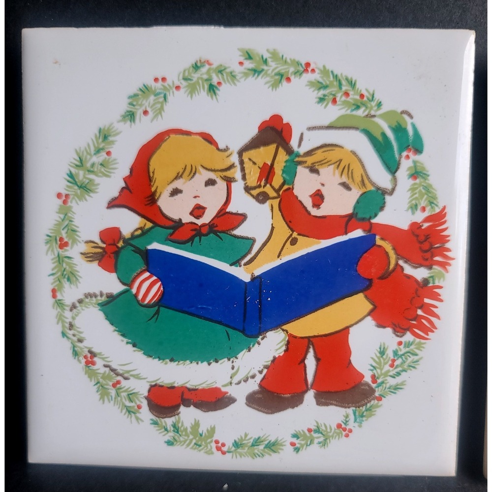 Christmas Tree and Carolers Ceramic Tile Trivets Set 2 Vintage JASCO 1982 - Picture 5 of 10